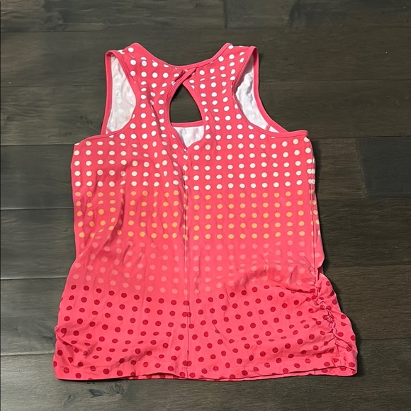 4/$20 Hyba women’s Pink and Orange Polka Dot Tank Top, keyhole back, size medium - Picture 4 of 5